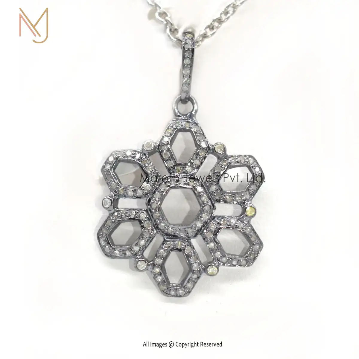 Wholesale 925 Silver Rhodium Pave Diamond Chakra Flower Pendant Jewelry