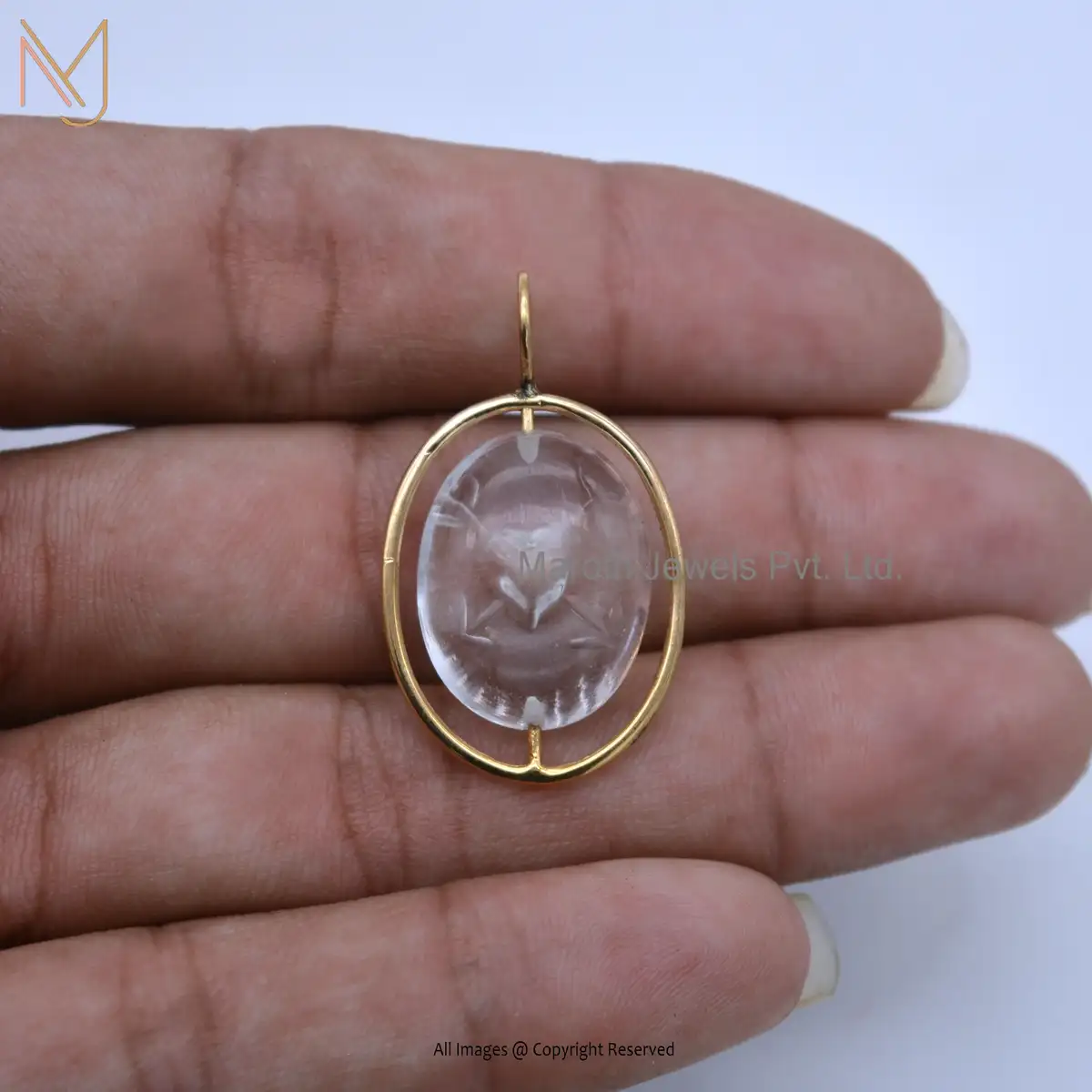 Wholesale 925 SIlver Yellow Gold Plated Crystal Quartz Carved Jewelry