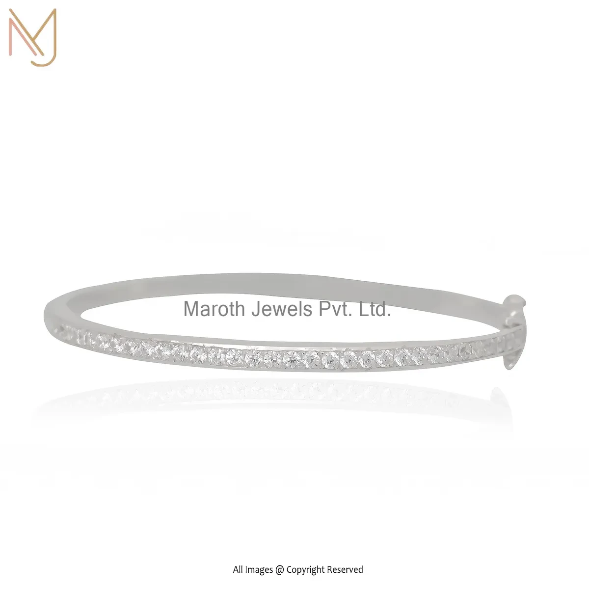 Wholesale 925 Silver Natural Silver Plated Cubic Zircon Diamond Round Bangle