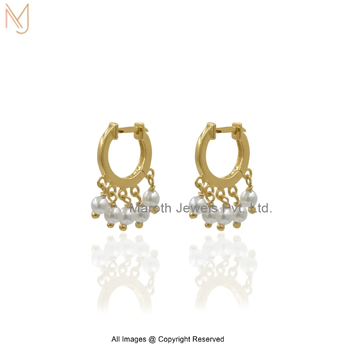 925 SIlver Yellow Gold Plated Elegant Pearl Hoop Earring Custom Jewelry