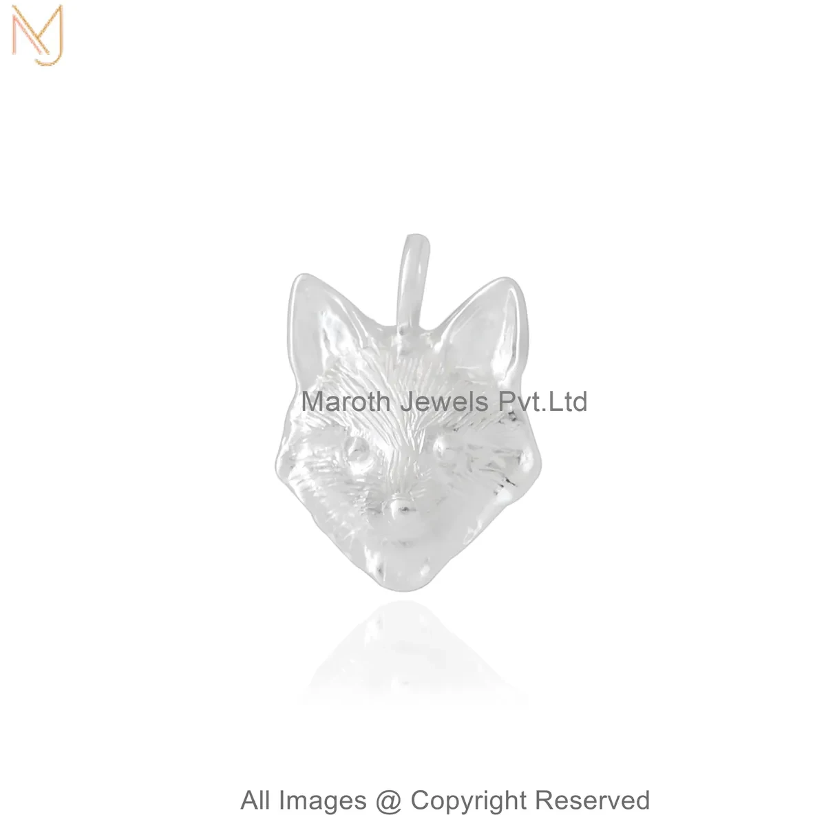 14K White Gold Majestic Fox Head Pendant Custom Jewelry