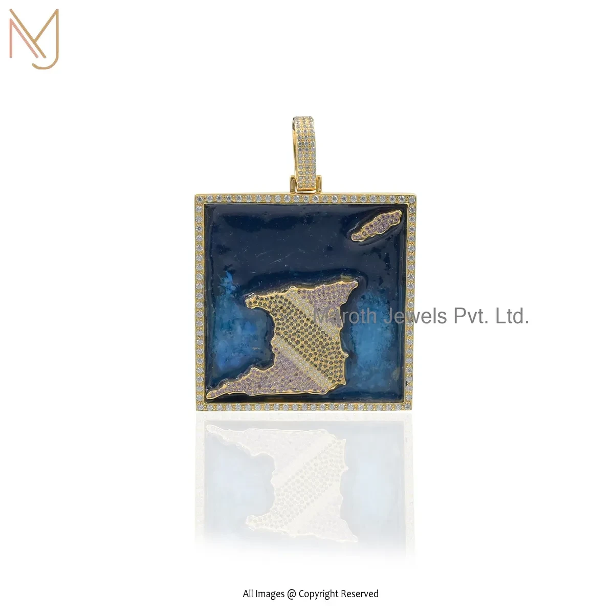 14K Yellow Gold Moissanite & Diamond Square Pendant Jewelry Supplier