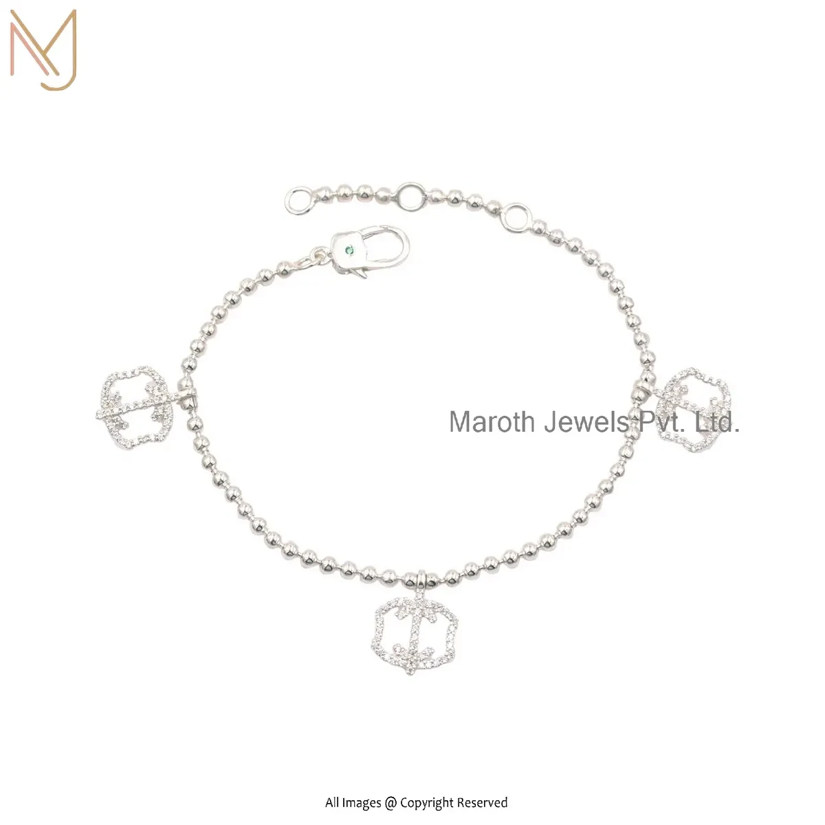 925 Silver Yellow Gold Plated Cubic Zircon Chaînette Triple Monogramme Dorée Chain Bracelet USA