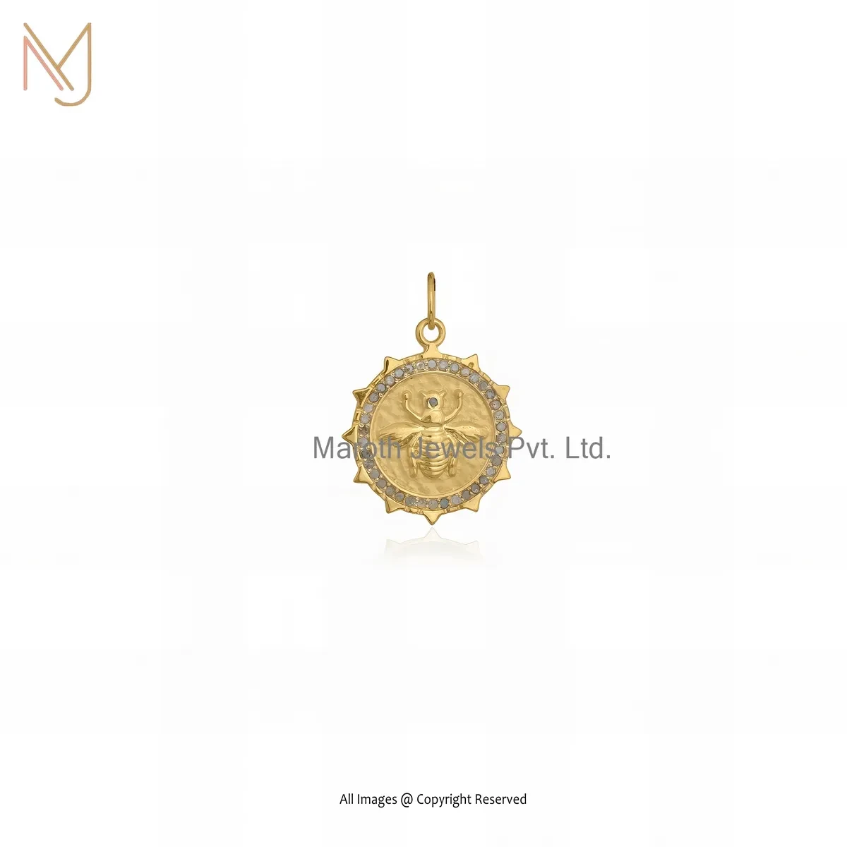 925 Silver Yellow Gold Plated Diamond Bee Coin Pendant Custom Jewelry