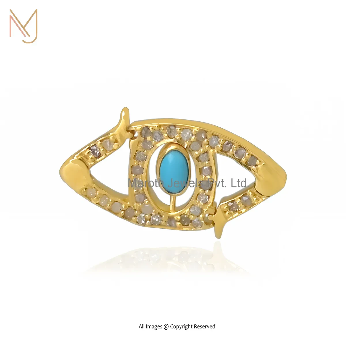 Private Lable 14K Yellow Gold Plated Diamond And Pink Sapphire Evil Eye Charm Holder Jewelry