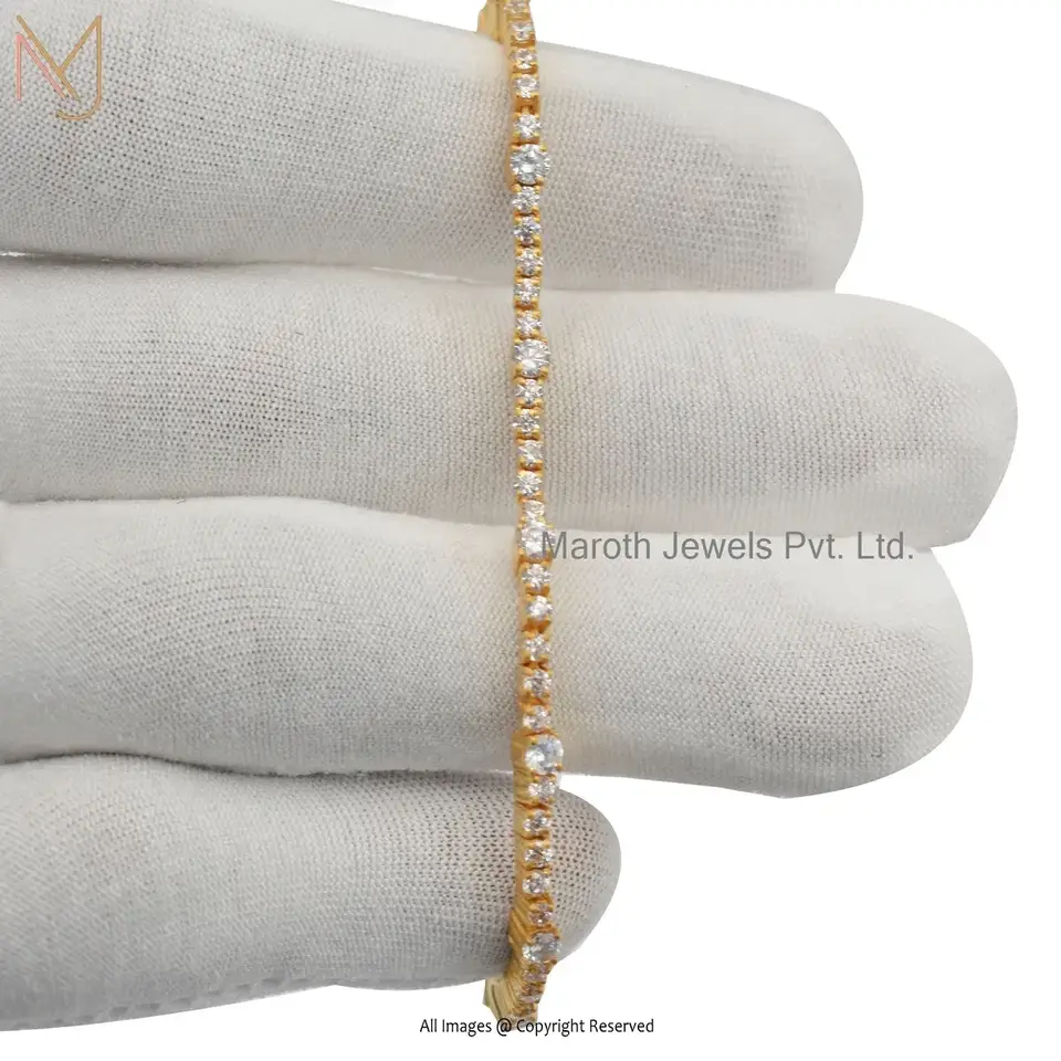925 Silver Yellow Gold Plated Cubic Zircon Diamond Chain Bracelet Jewelry Supplier