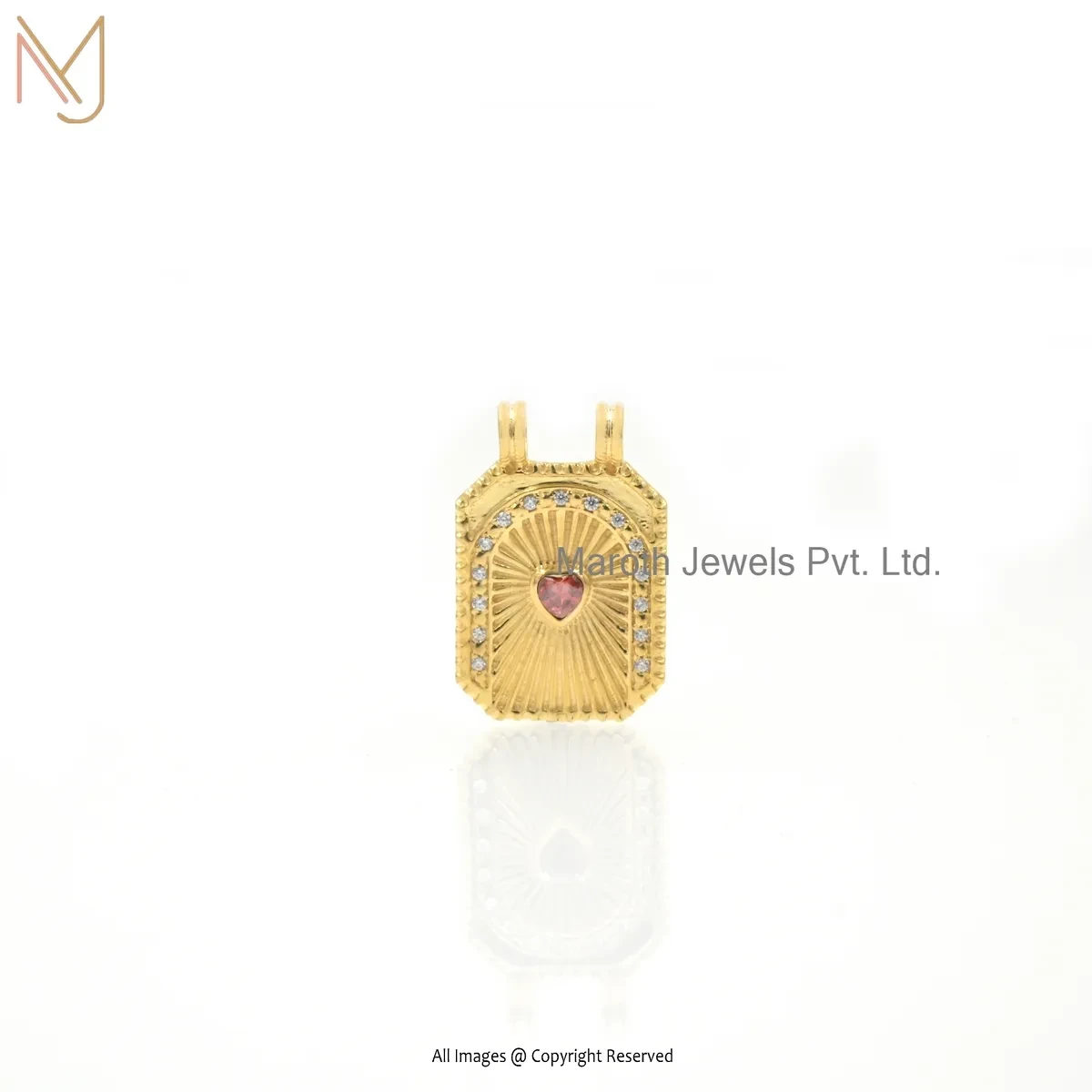 14K Yellow Gold Cubic Zircon & Initial Ruby Pendant Manufacturer