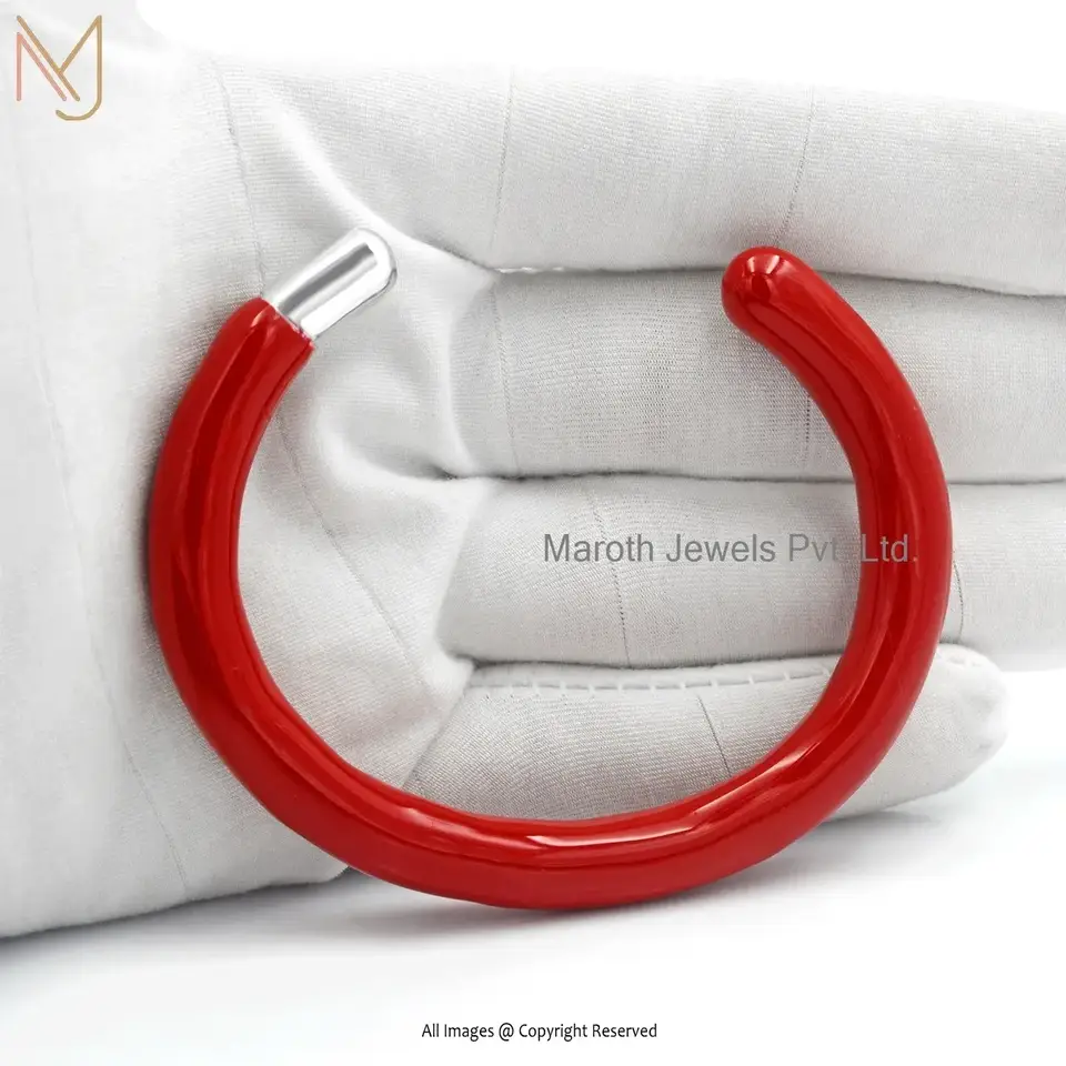 Private Lable 14K Yellow Gold Red Enamel Pipe Prodector Bracelet