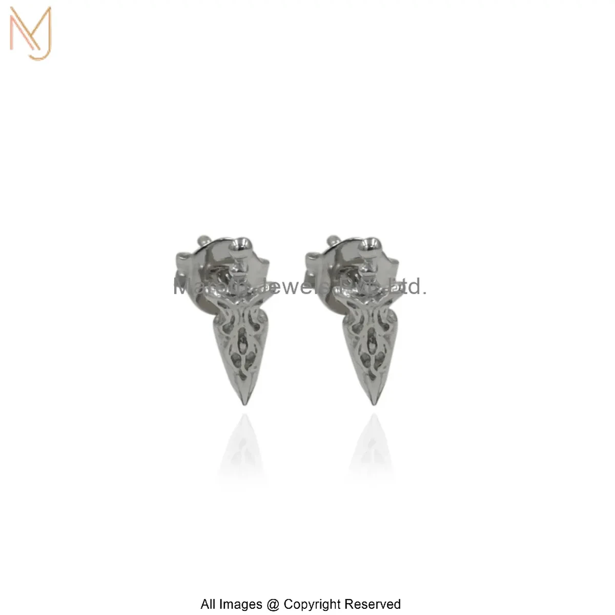 14K White Gold Rose Dagger Stud Earrings Jewelry Supplier