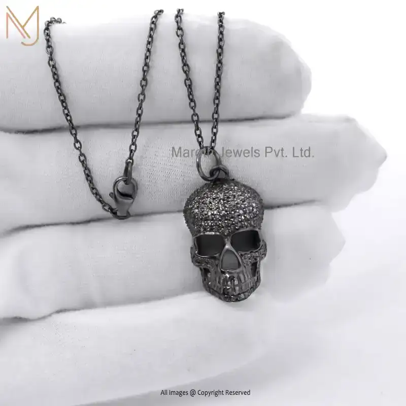925 Silver Black Rhodium Diamond Skull Pendant Jewelry Manufacturer