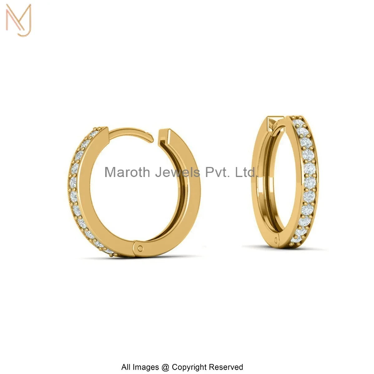 14K Yellow Gold Diamond Huggies Earring Custom Jewelry