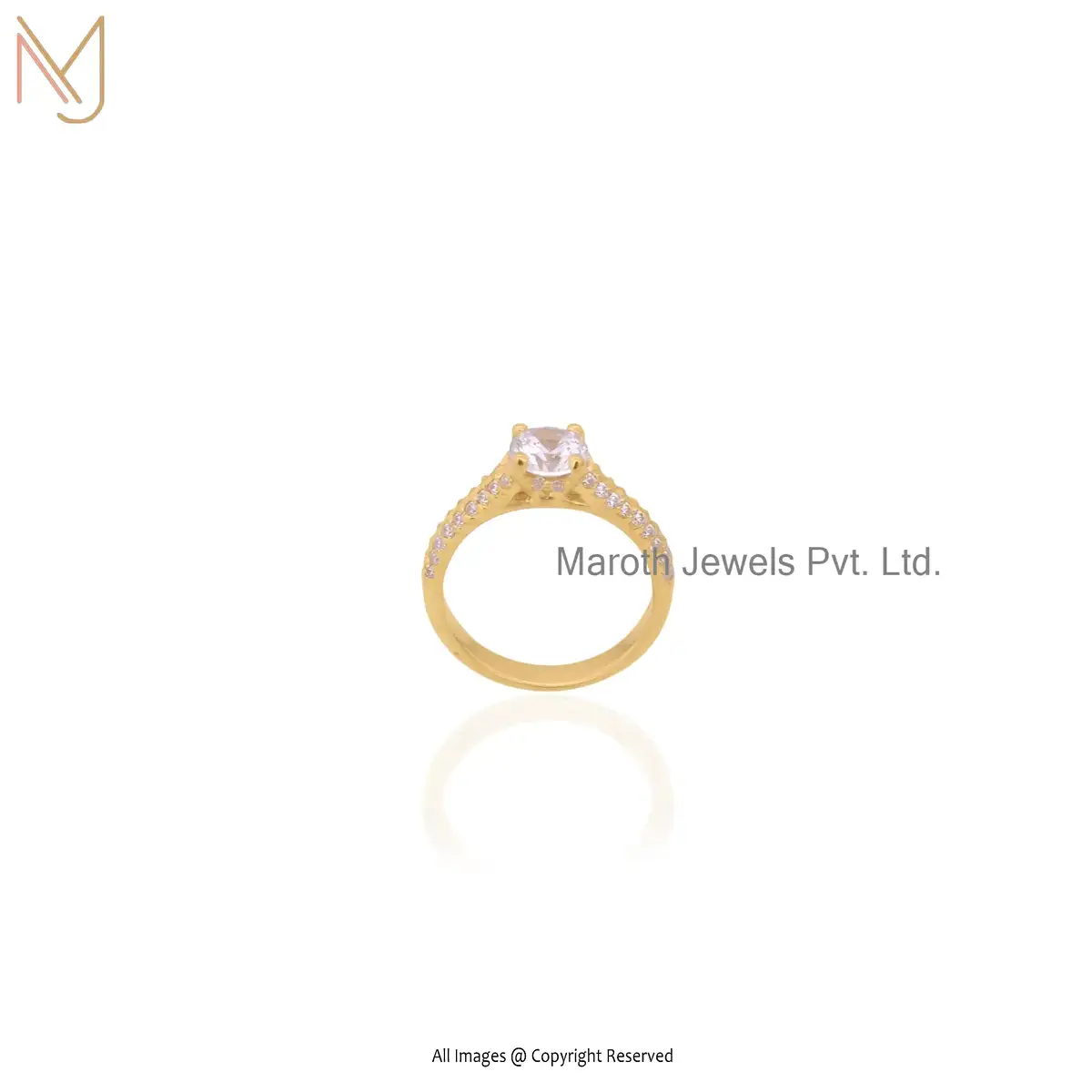 14K Yellow Gold Cubic Zircon Elegance Diamond Ring Jewelry Supplier