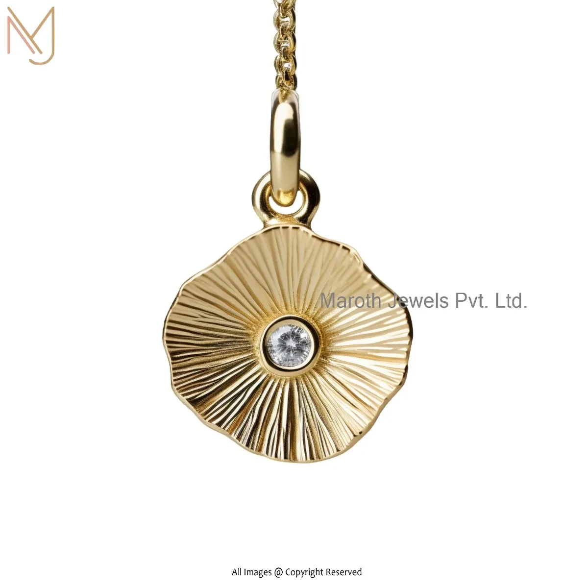 925 Silver Yellow Gold Plated Moissanite Diamond Fluted Flower Pendant Manufacturer