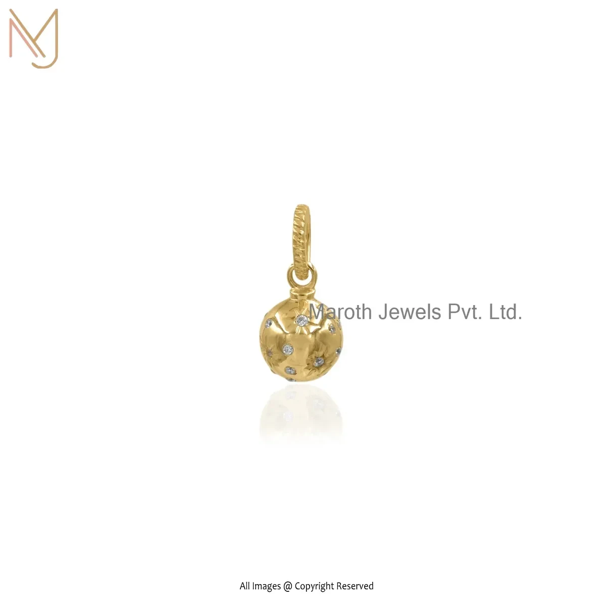 14K Yellow Gold Diamond Cubic Zircon Ball Pendant Manufacturer
