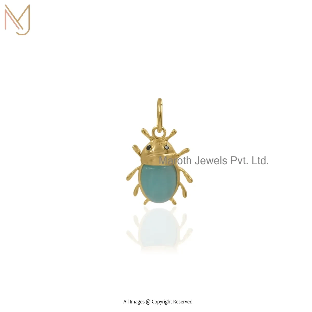 Wholesale 925 Silver Yellow Gold Plated Amazonite Black Spinel Gemstone Beetle Charms Pendant