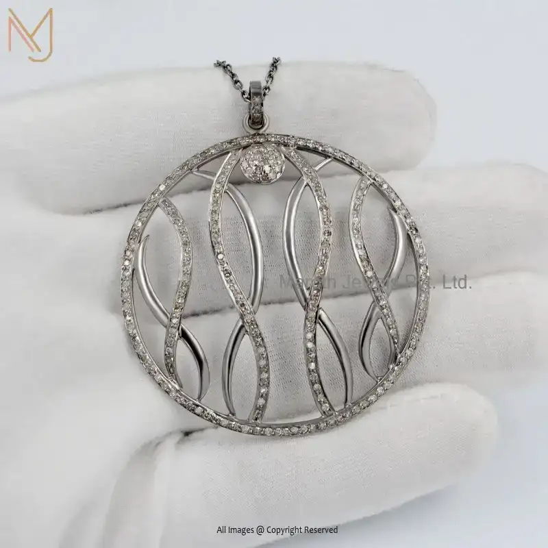 925 Silver Rhodium Plated Pave Diamond Round Pendant Jewelry USA
