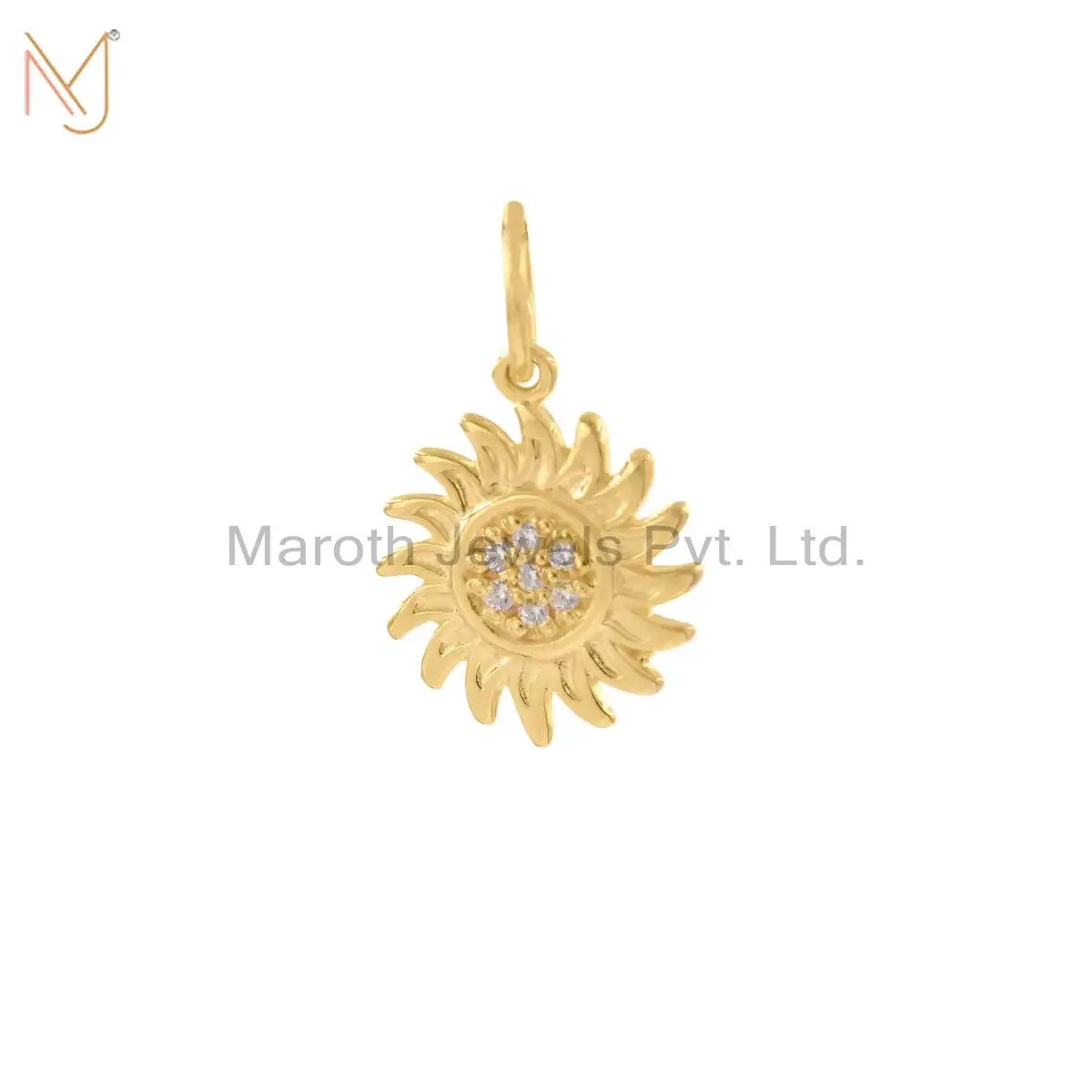 14K Yellow Gold Cubic Zircon Sun Pendant Custom Jewelry