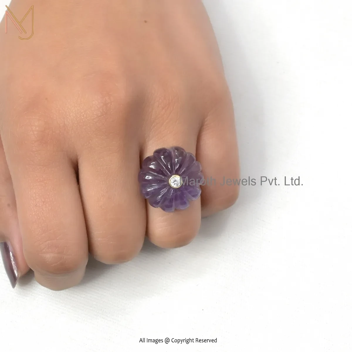 14K White Gold Rose Quartz And White Cubic Zircon Flower Ring Manufacturer