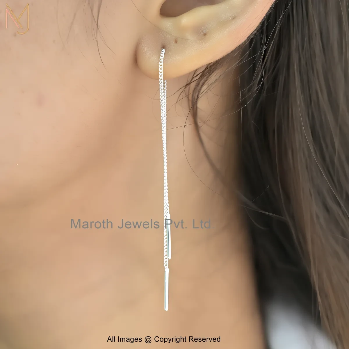 925 Silver Natural Silver Plated Hanging Chain Earrings Custom Jewelry