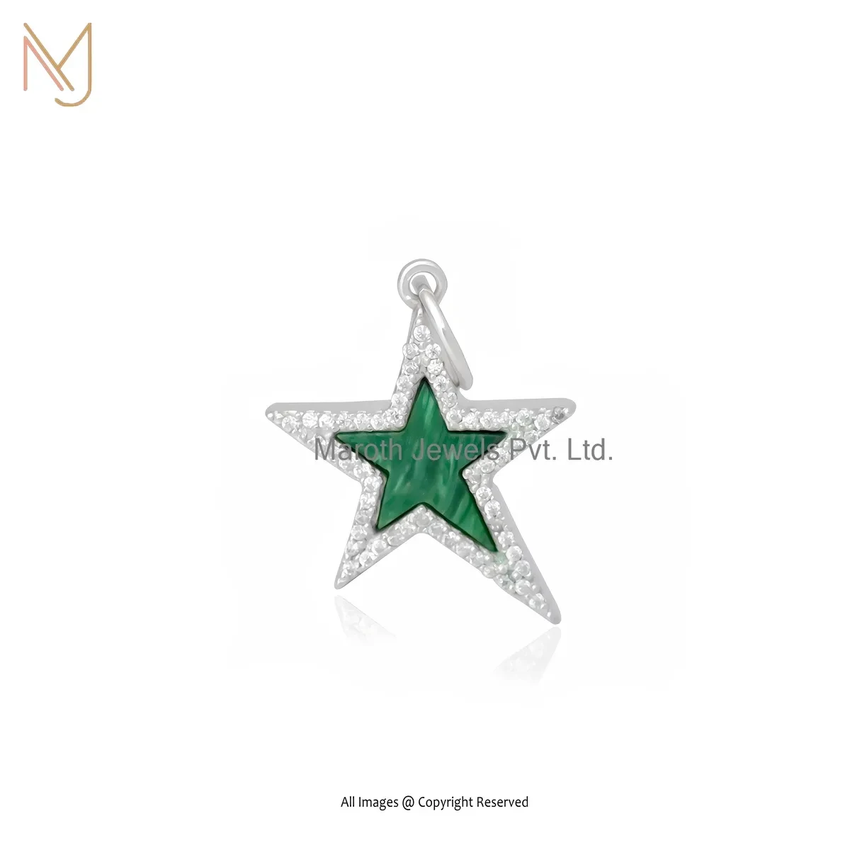 Wholesale 925 Silver Natural Silver Plated Malachite And Cubic Zircon Star Pendant