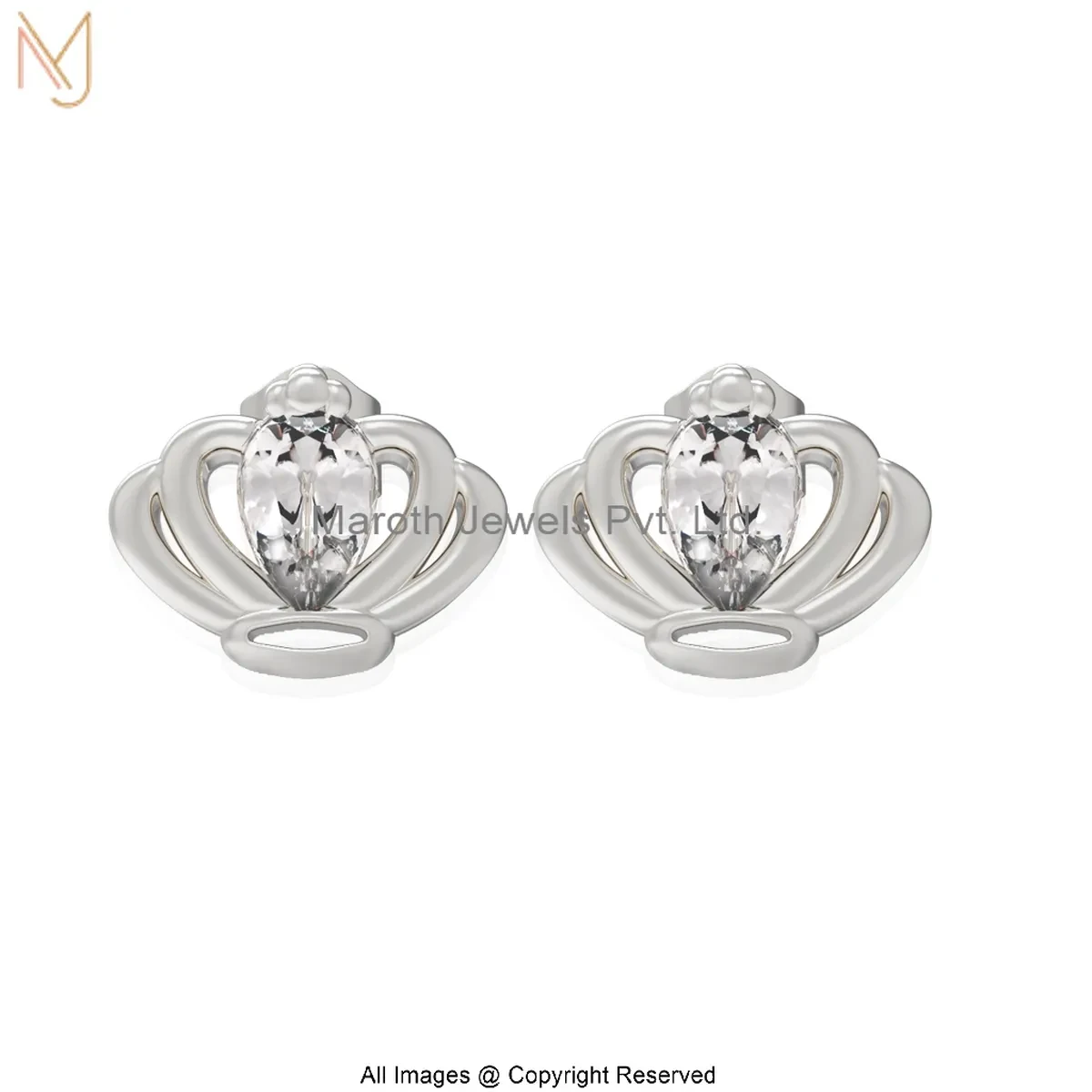 925 Silver Natural Silver Plated Diamond Marquise Crown Stud Earrings Manufacturer