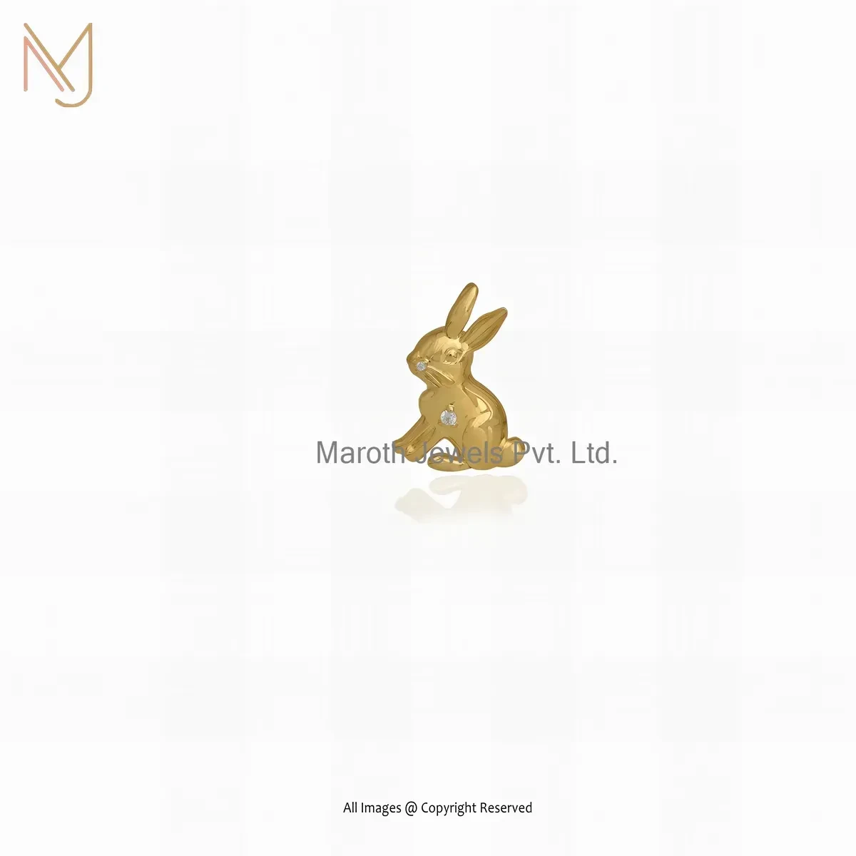 925 Silver Yellow Gold Plated Cubic Zircon Bunny Pendant Custom Jewelry