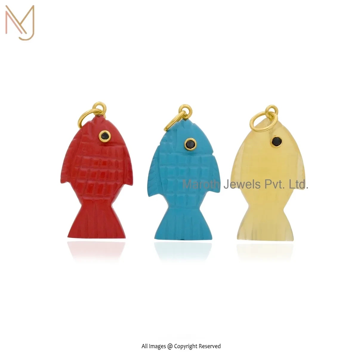 Wholesale 14K Yellow Gold Yellow Quartz & Black Cubic Zircon Fish Pendant