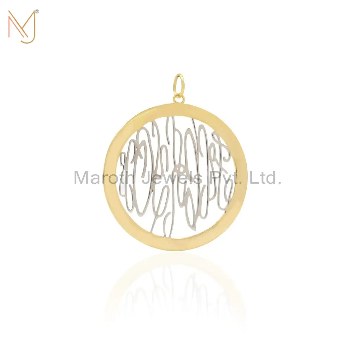 14K Yellow Gold Border Or Initial Letter Natural Silver Monogram Custom Jewelry