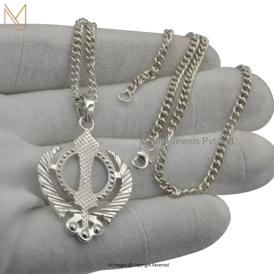 14K White Gold Sikh Khanda Pendant Custom Jewelry