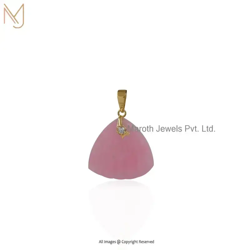 14K Yellow Gold Pink Onyx And Cubic Zircon Shell Charm Pendant USA