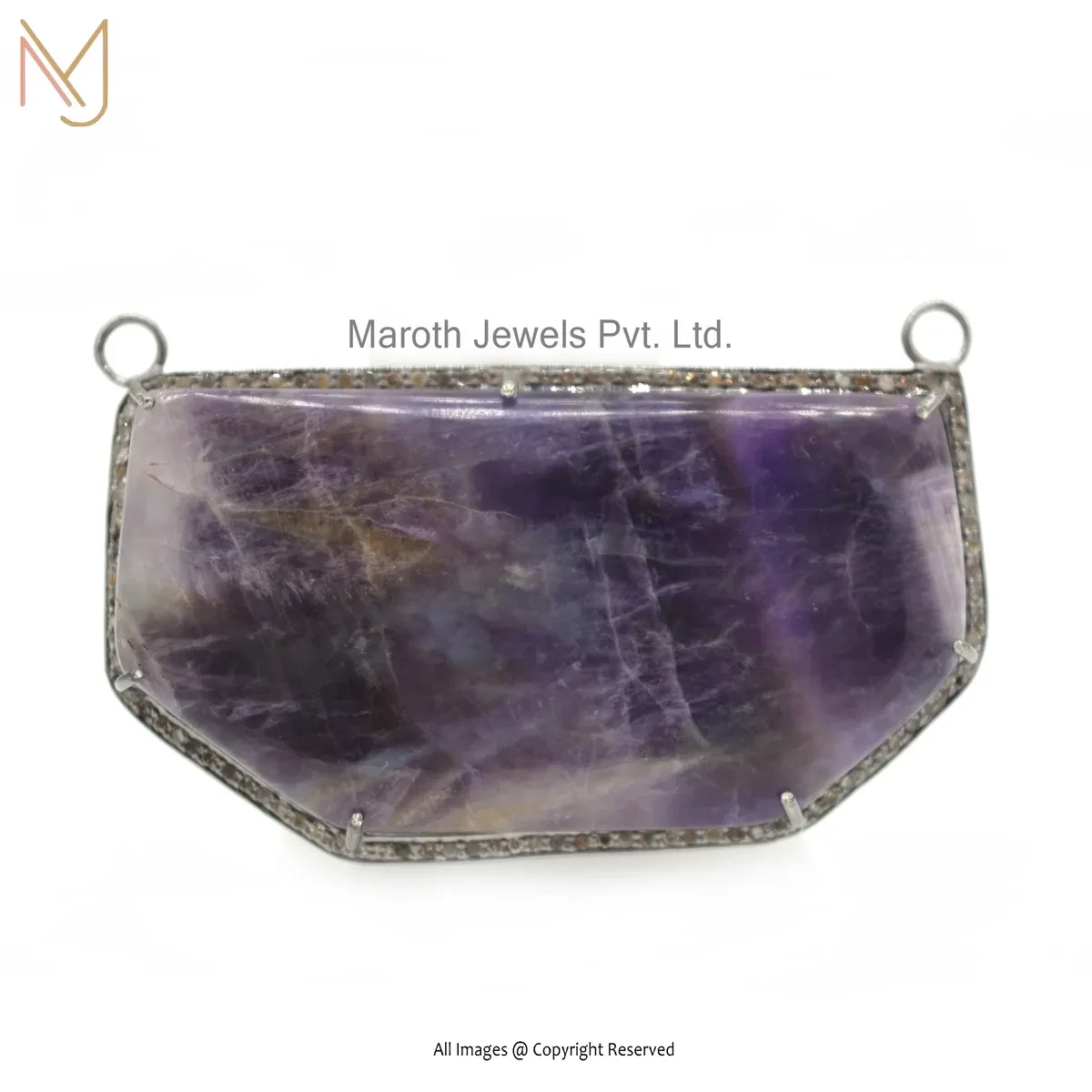 Private Lable 925 Silver Rhodium Plated Pave Diamond And Amethyst Gemstone Pendant