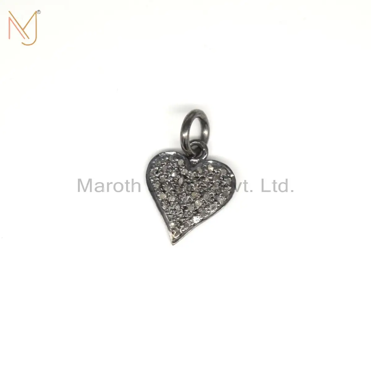 925 Silver Black Rhodium Plated Pave Diamond Heart Charm Pendant Jewelry USA