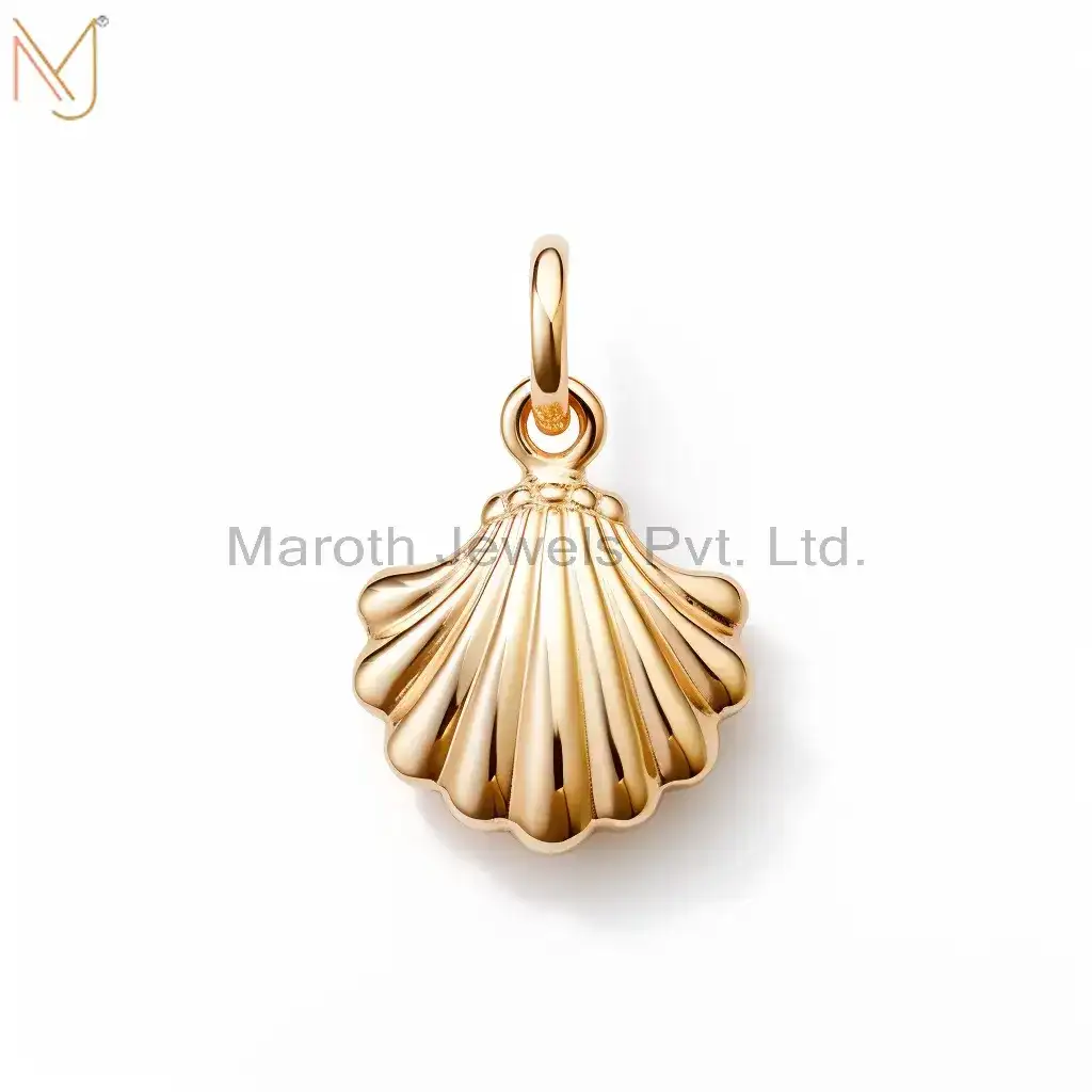 925 Silver Yellow Gold Plated Calico Scallop Sea Shell Pendant Jewelry Supplier