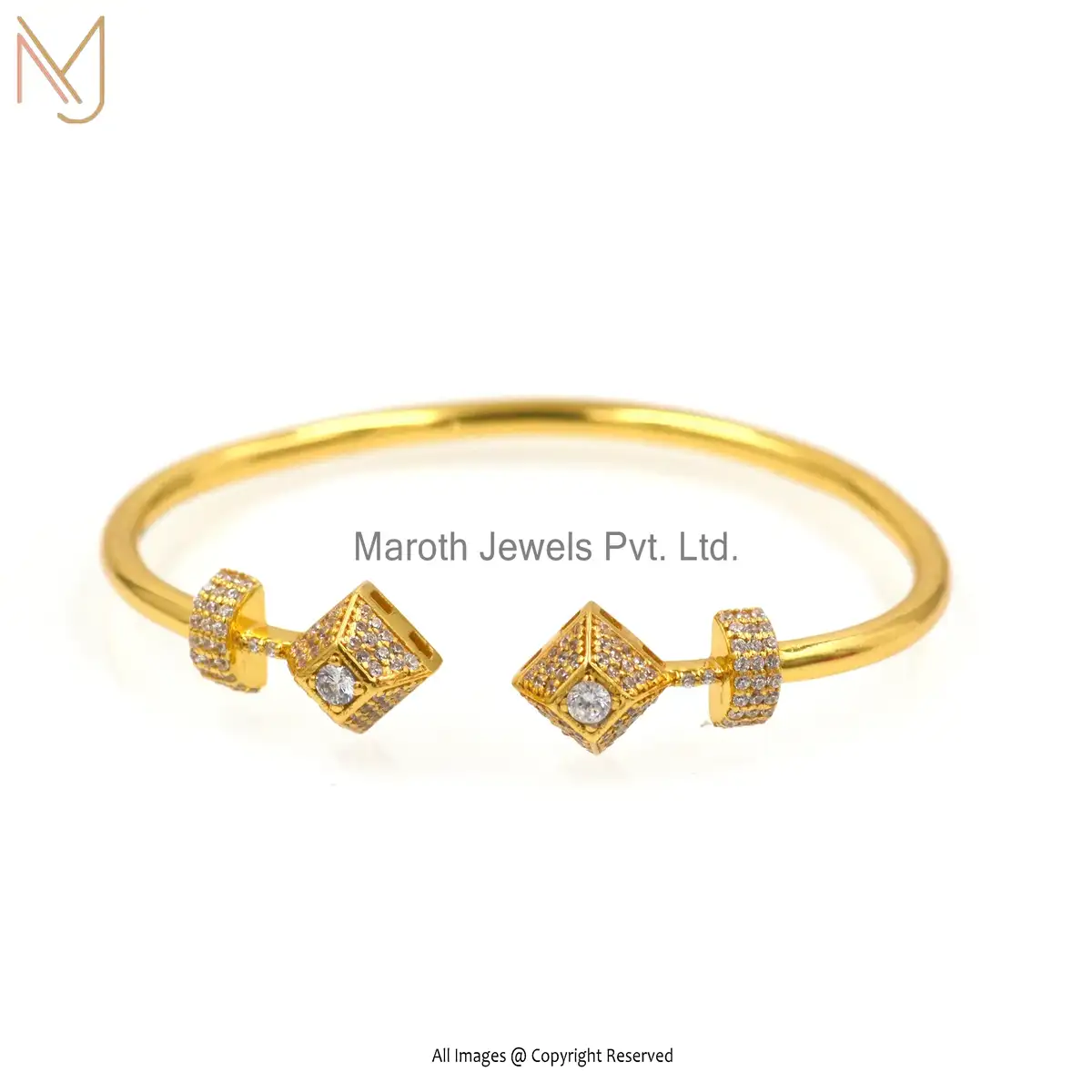 14K Yellow Gold Cubic Zircon Bangle Custom Jewelry