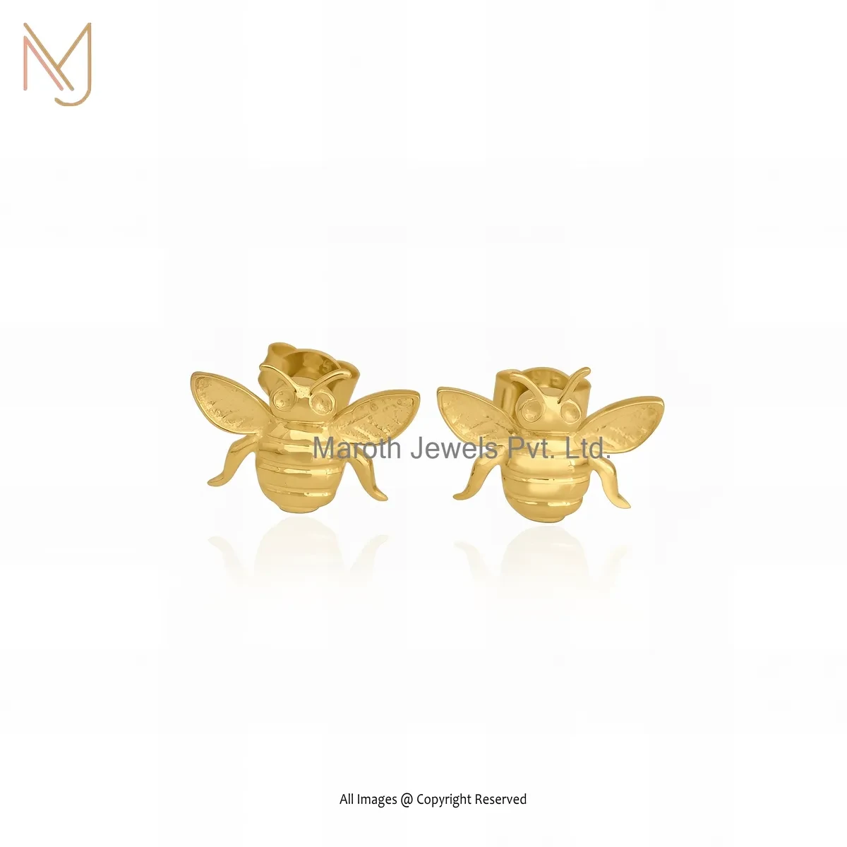 14K Yellow Gold Bee Stud Earrings Manufacturer