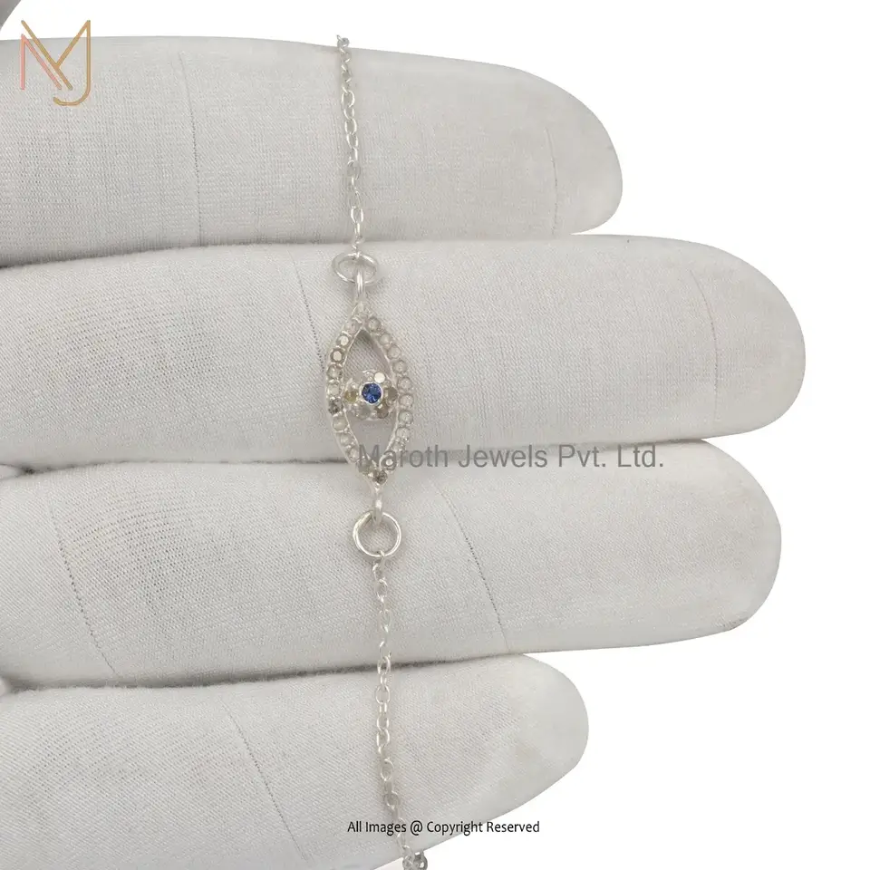 925 SIlver Natural Silver Plated Diamond And Blue Sapphire Evil Eye Bracelet Manufacturer