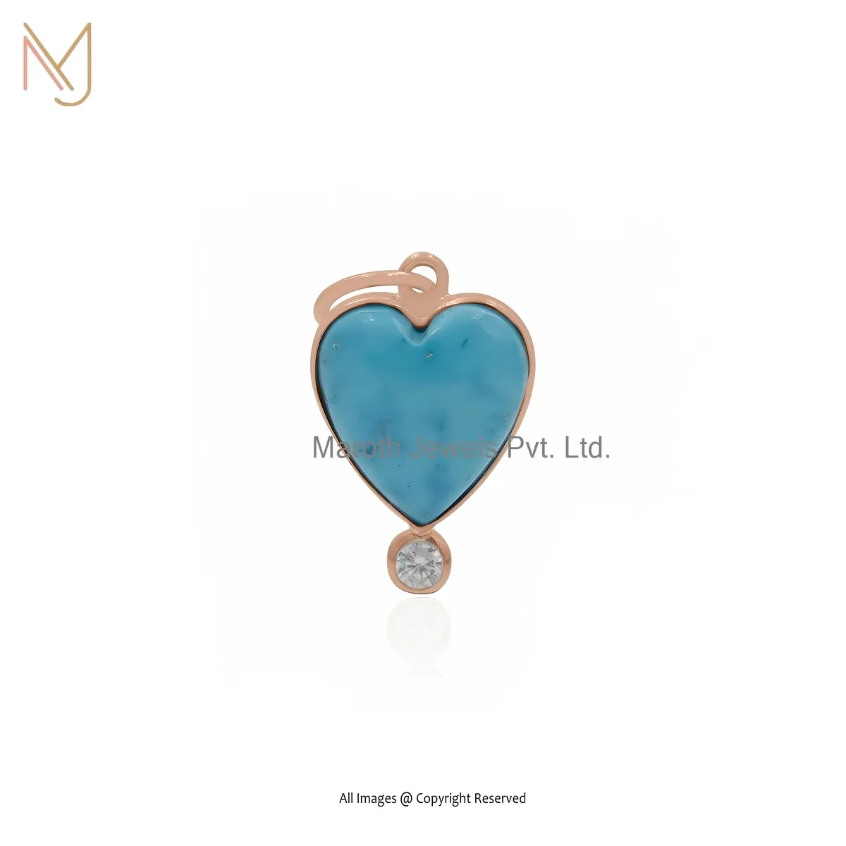 Wholesale 925 Silver Yellow Gold Plated Turquoise & Cubic Zircon Heart Pendant