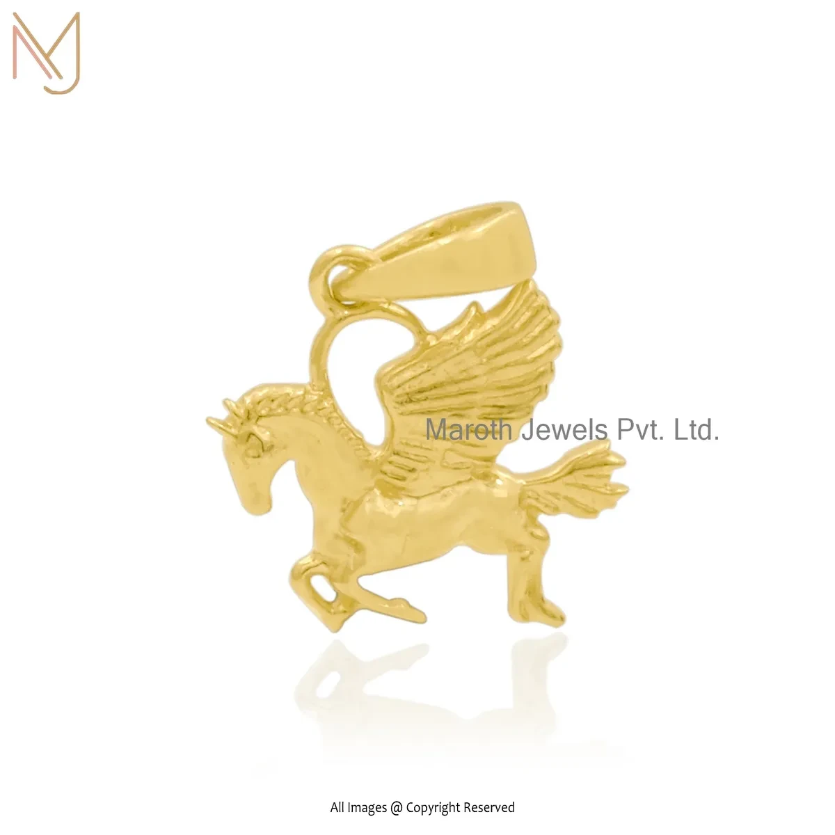 14K Yellow Gold Flying Horse Charm Pendant Jewelry Supplier