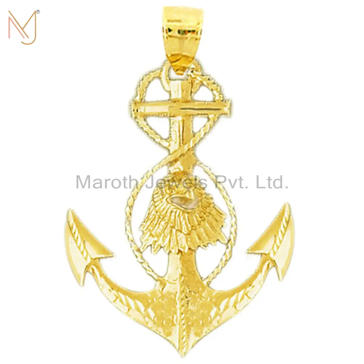 925 Sterling Silver Yellow Gold Plated Eagle Head Anchor Charm Pendant Jewelry Supplier