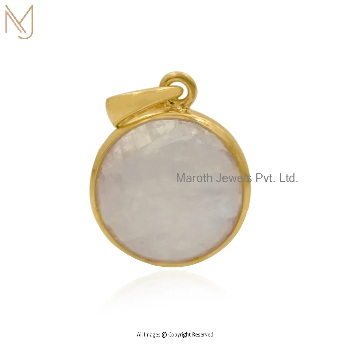 14K Yellow Gold Moonstone Disc Pendant Manufacturer