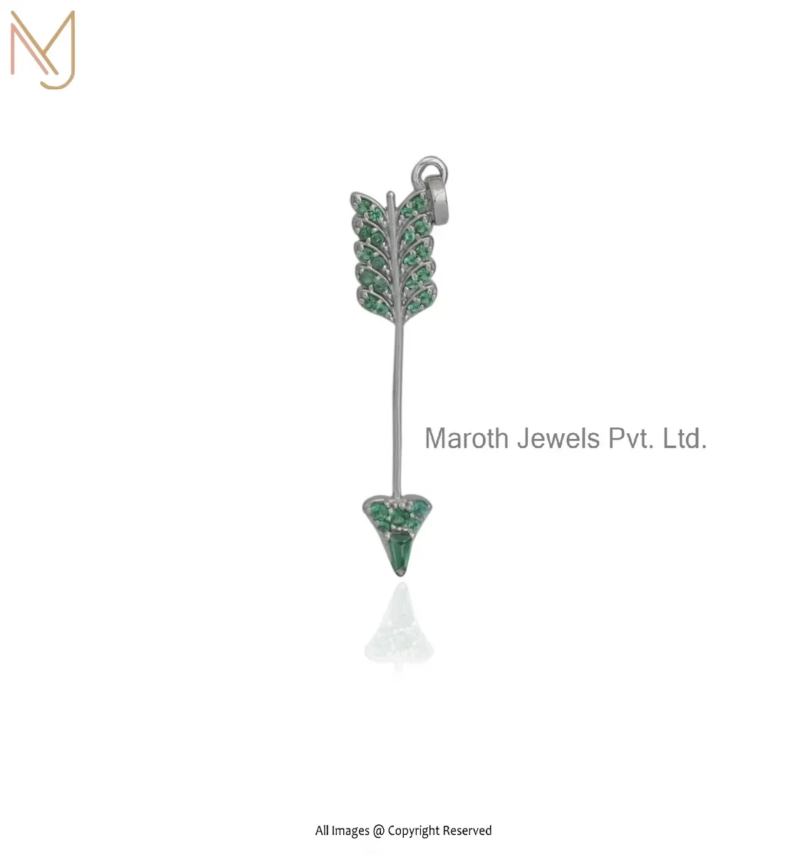 14K Yellow Gold Green Sapphire Arrow Pendant Jewelry Supplier