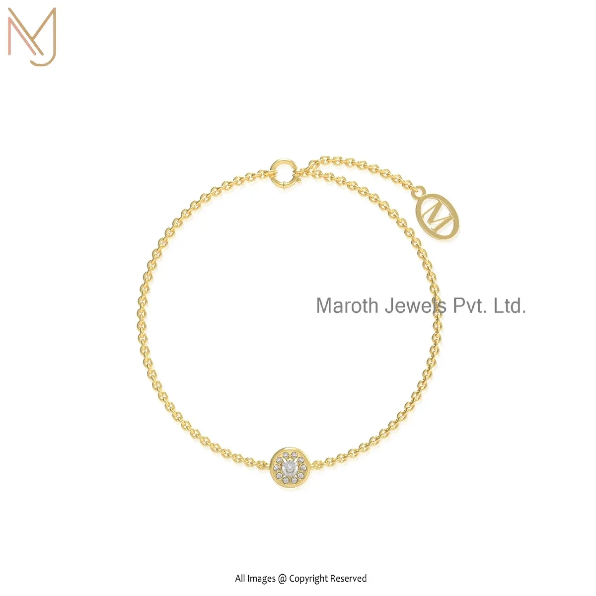 14K Yellow Gold Diamond & Moissanite Disc Charm Bracelet Manufacturer