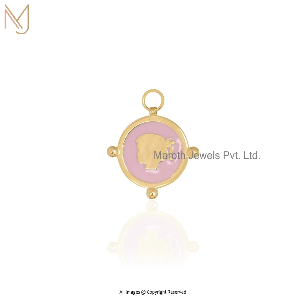 Private Lable 14K Yellow Gold Enamel Boy Head Charm Pendant Jewelry