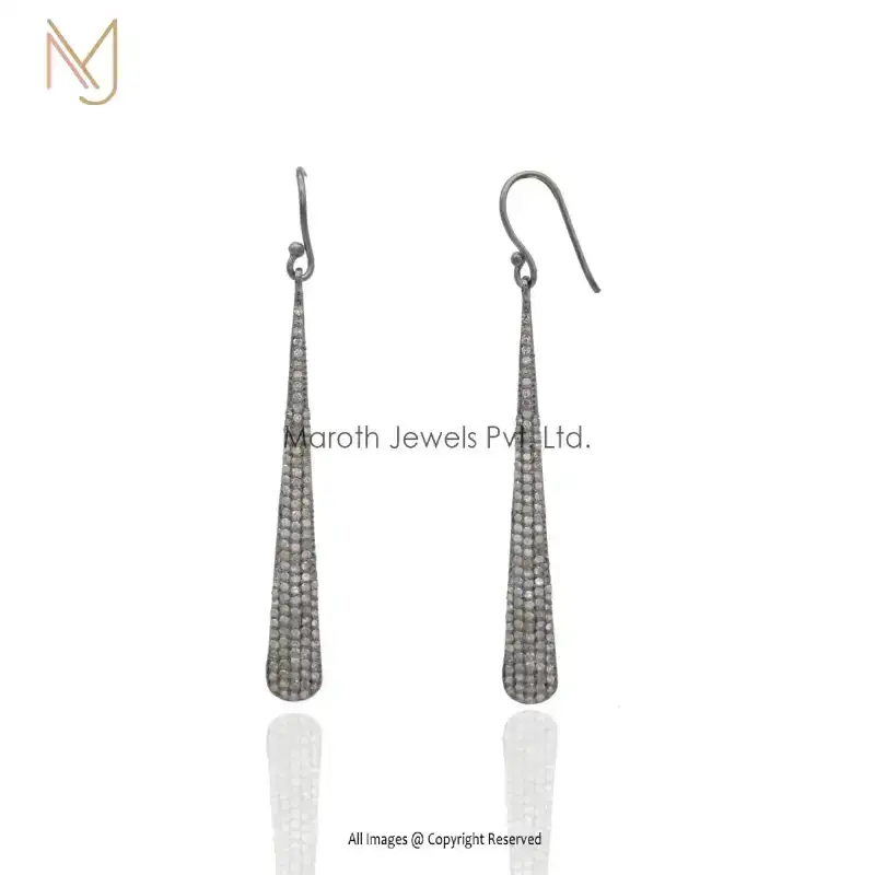 925 Silver Pave Diamond Spike Drop And Dangle Earrings Jewelry Manufacturer