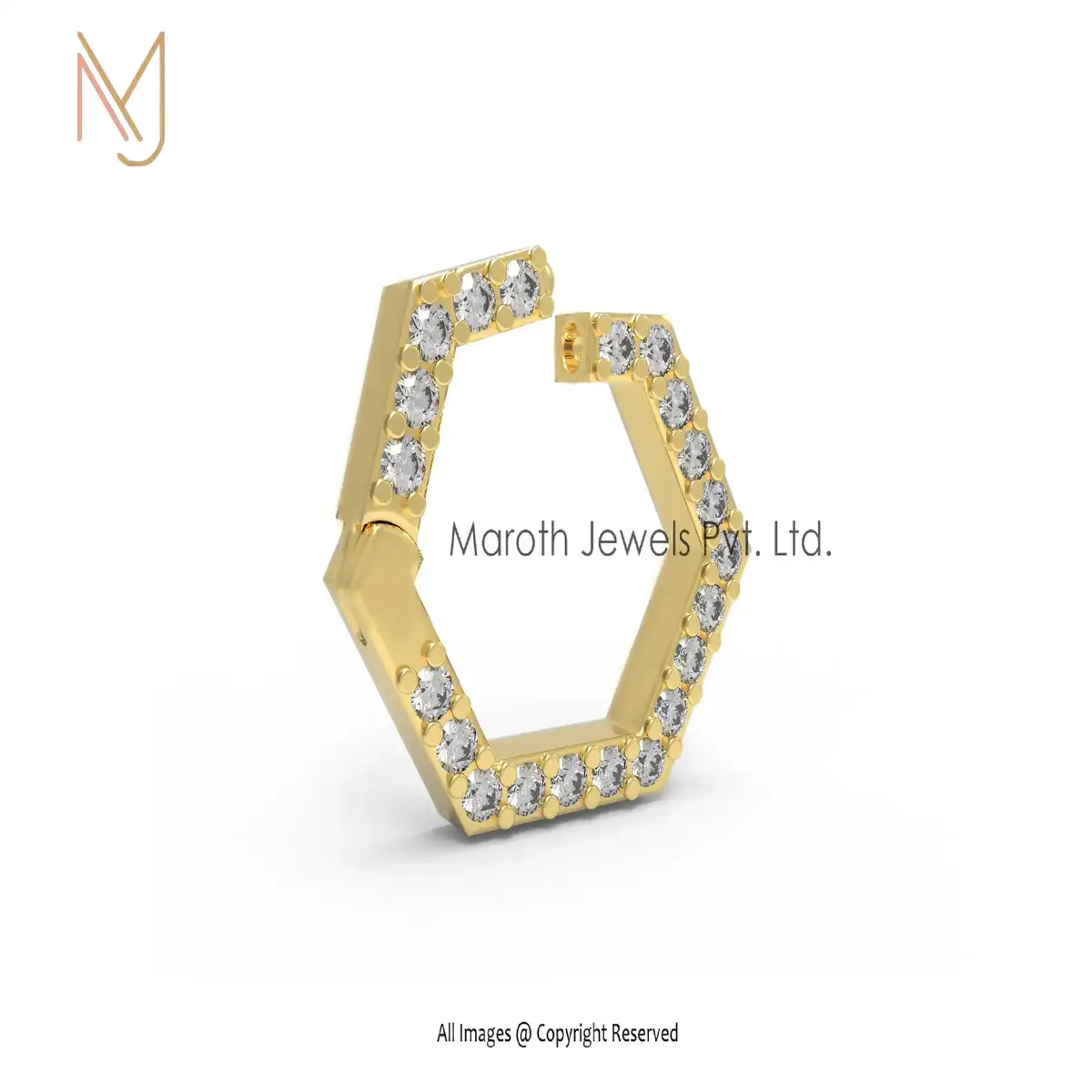 14K Yellow Gold Turquoise Hexagon Charm Holder Jewelry Supplier