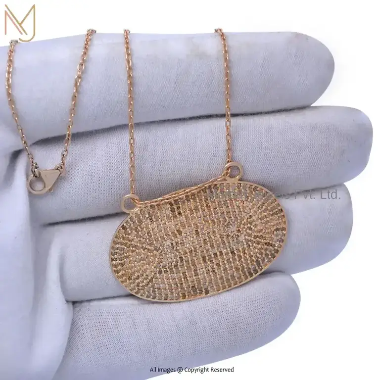 Wholesale 14K Rose Gold Pave Diamond Oval Disc Pendant Jewelry