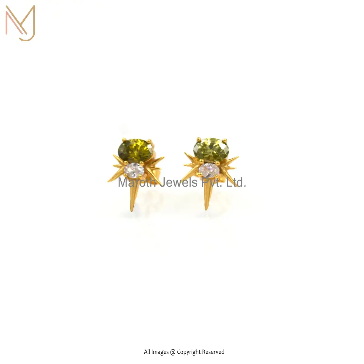 925 Silver Yellow Gold Plated Cubic Zircon Earrings Jewelry Manufacturer