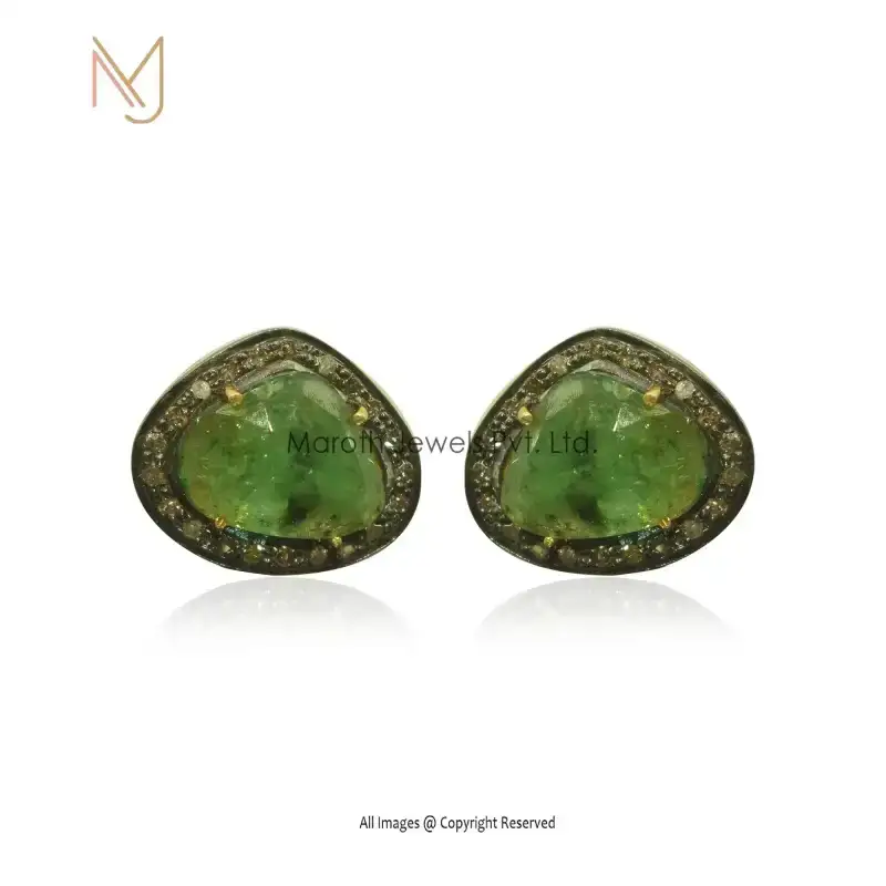 Wholesale 925 Silver Pave Diamond Emerald Gemstone Stud Earring For Women Suppliers