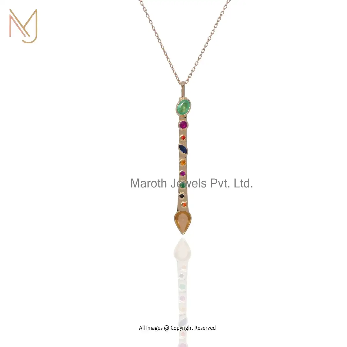 Private Lable 925 Silver Yellow Gold Plated Multi Gemstone New Born Baby Spoon Pendant