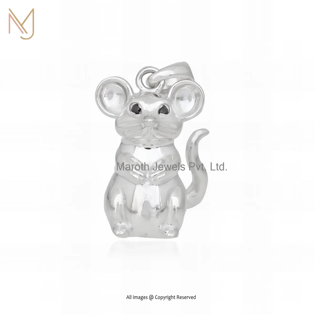 925  Silver Natural Silver Plated Black Spinel Mouse Pendant Jewelry Supplier